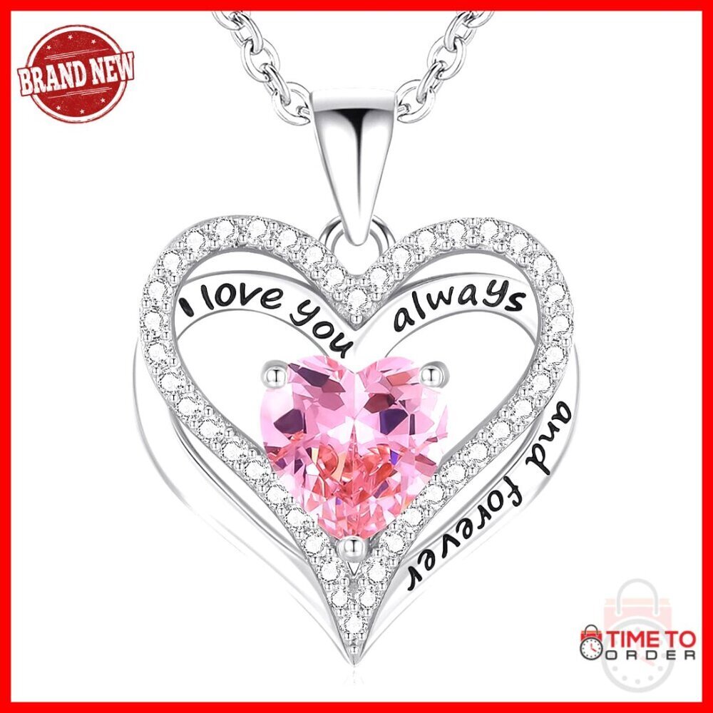 Sterling Silver Heart Pendant Necklace with Cubic Zirconia, Lobster Clasp